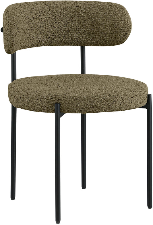 Beacon - Boucle Fabric Dining Chair With Black Legs (Set of 2) - Olive Green