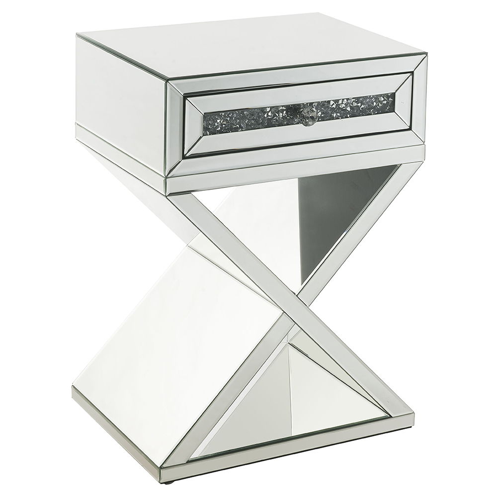 Noralie - Accent Table, X-Shaped Base - Mirrored & Faux Diamonds