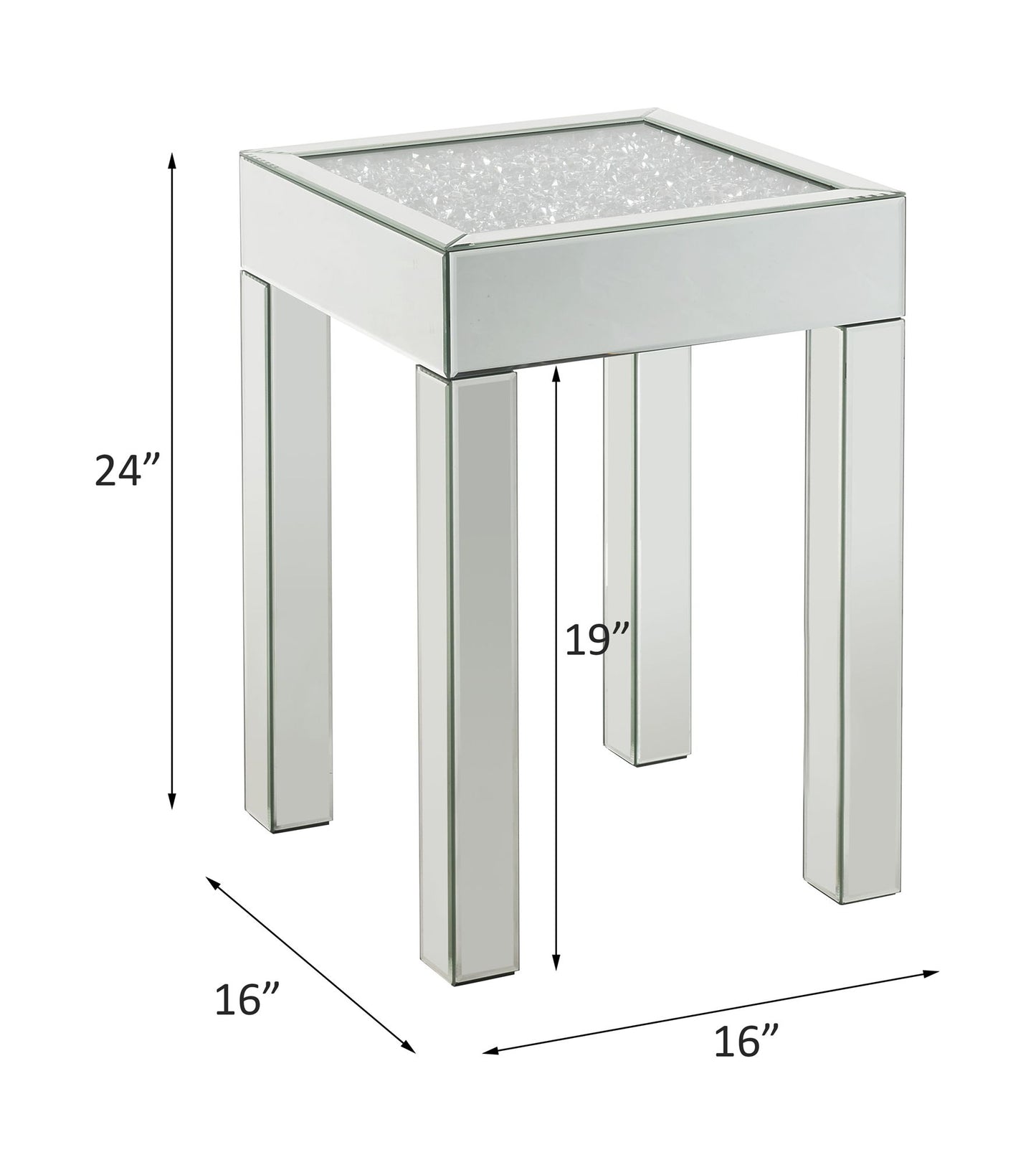 Noralie - 16" Square End Table With Glass Top - Mirrored & Faux Diamonds