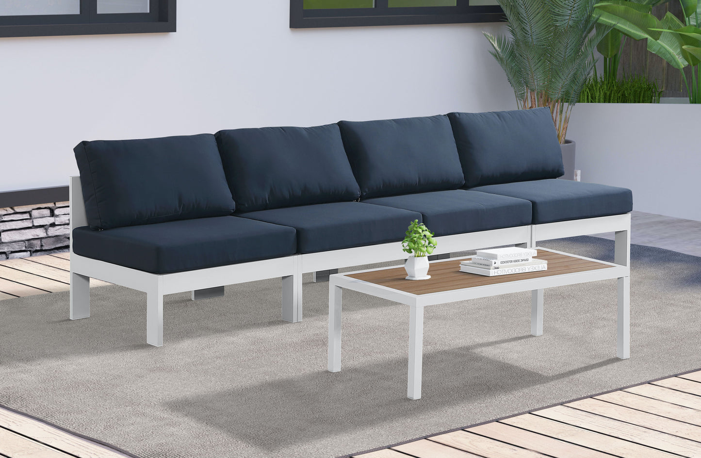Nizuc - Outdoor Patio 4 Seat Armless Modular Sofa With White Frame