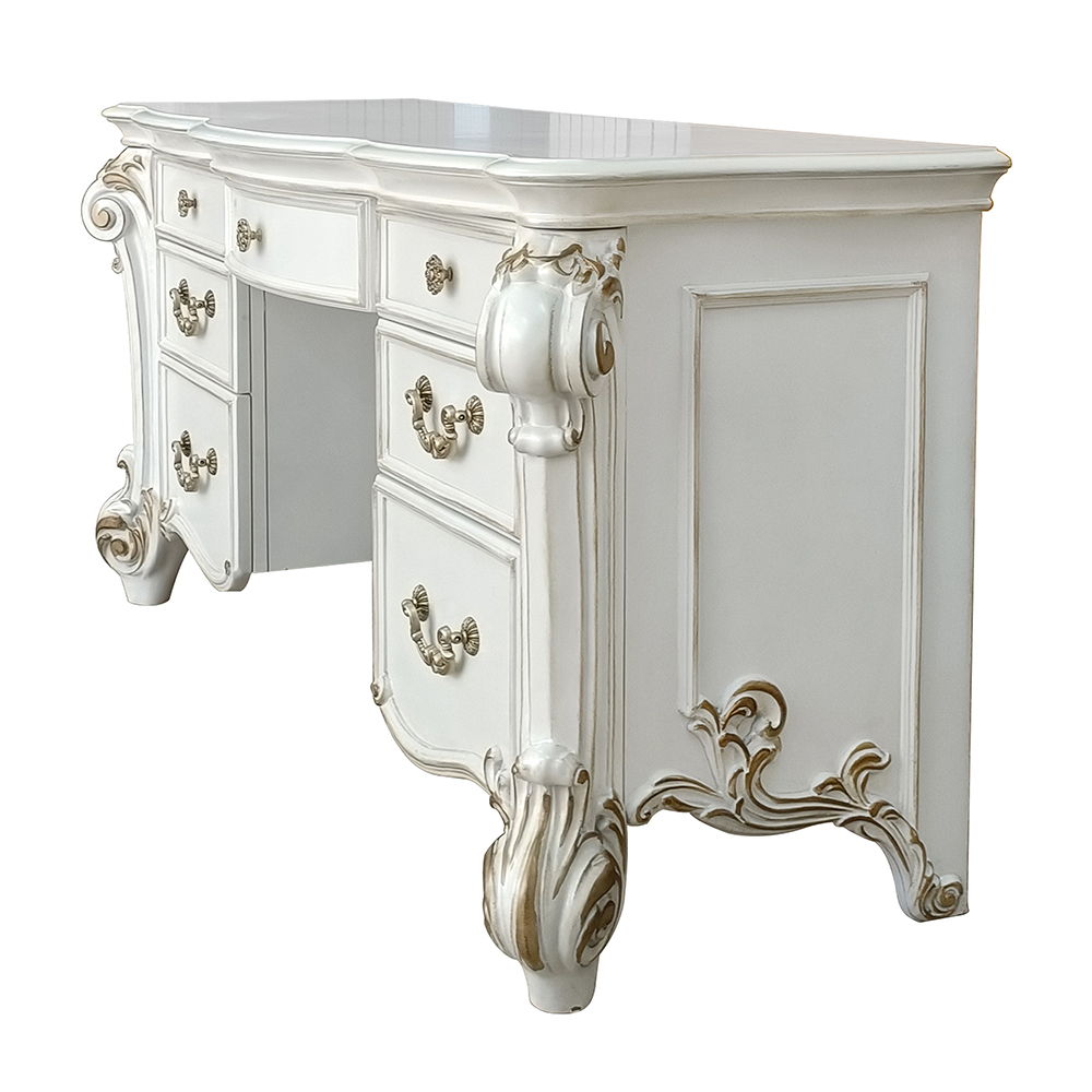 Vendome - Vanity Desk - Beige Synthetic Leather & Antique Pearl