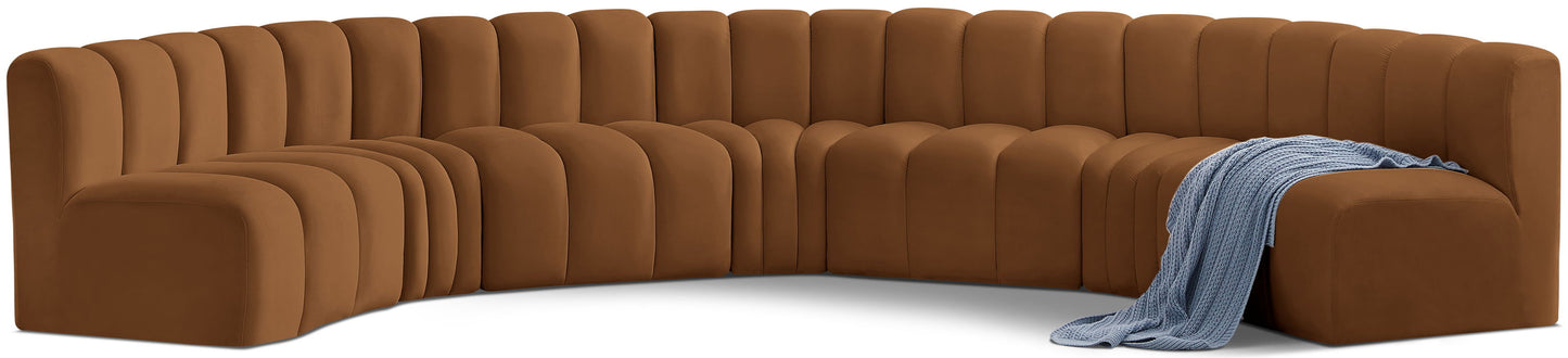 Arc - Velvet 7 Piece U-Shaped Modular Sofa - Saddle