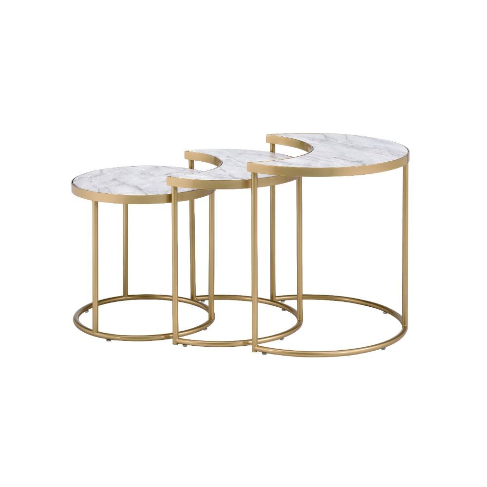 Anpay - Nesting Table Set - Faux Marble Top & Gold