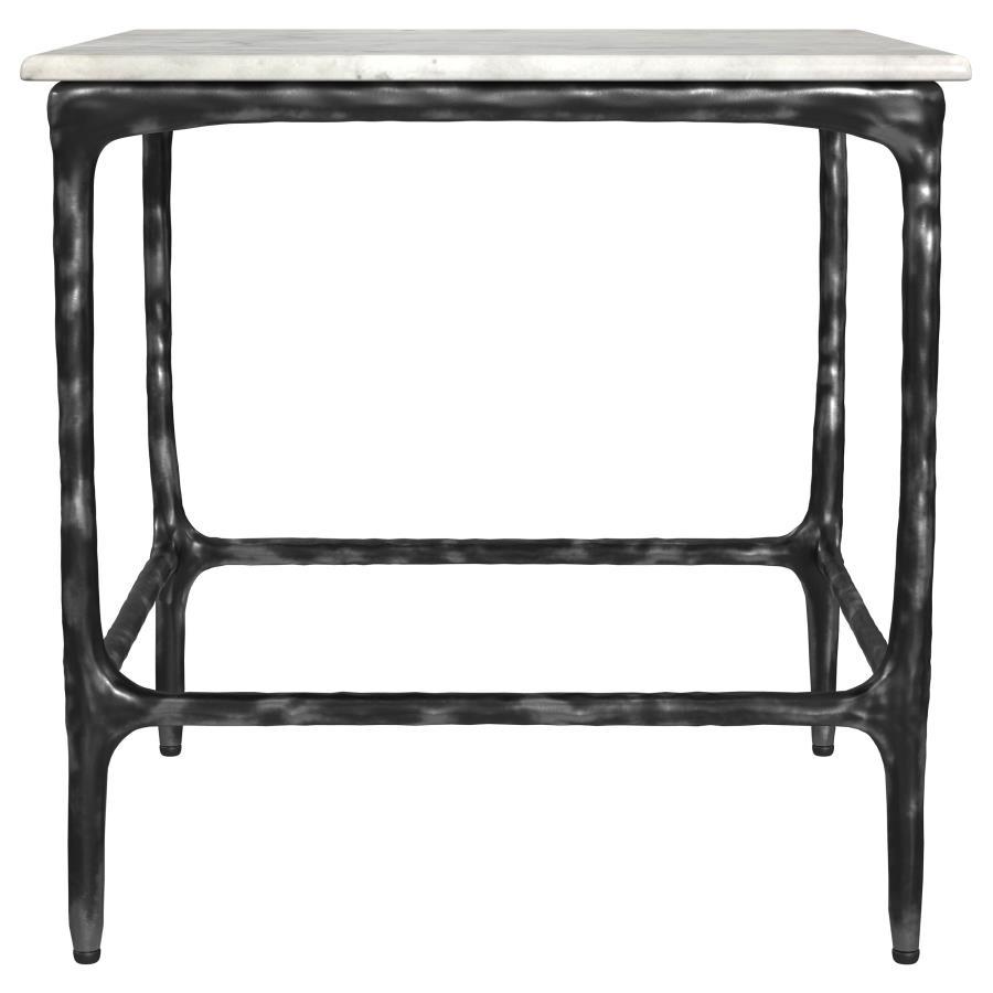 Ebby - Square Genuine Marble Top Metal End Table - White
