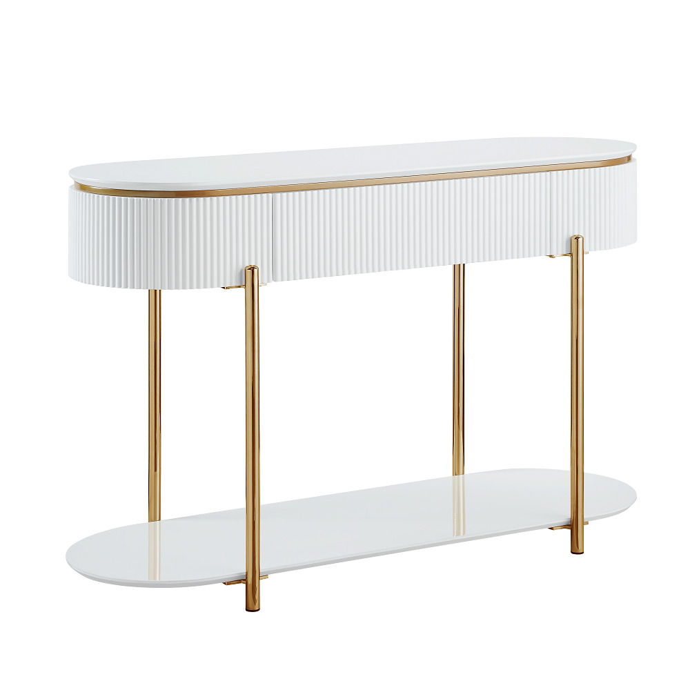 Daveigh - Sofa Table - White High Gloss & Gold