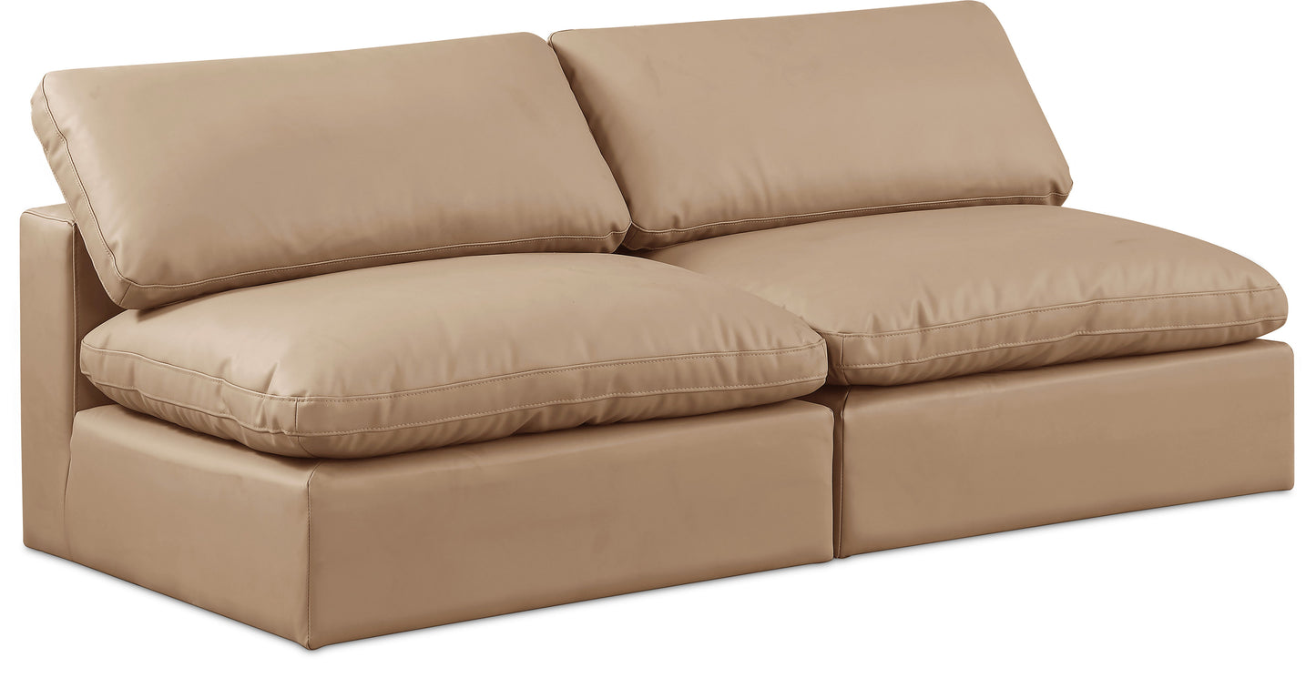 Comfy - Faux Leather Modular Armless Sofa 2 Pieces - Light Brown