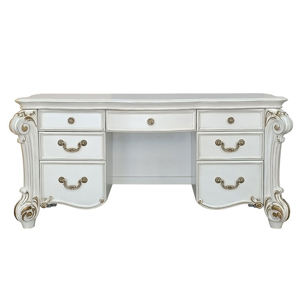 Vendome - Vanity Desk - Beige Synthetic Leather & Antique Pearl