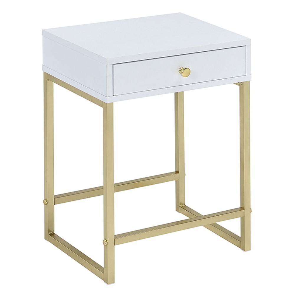 Coleen - Accent Table - White & Brass