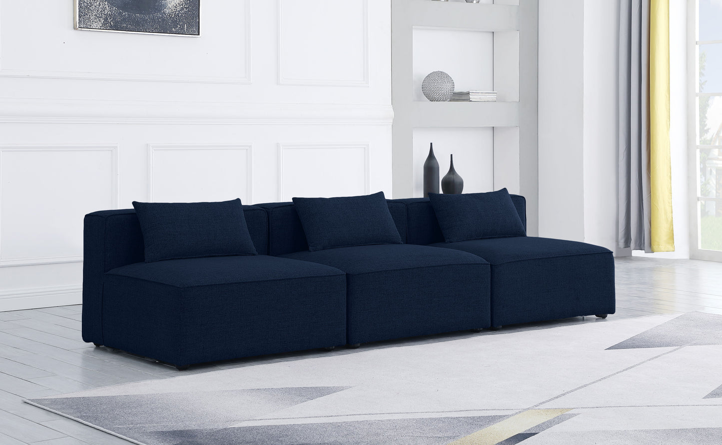 Cube - Linen Modular 3 Seat Armless Sofa