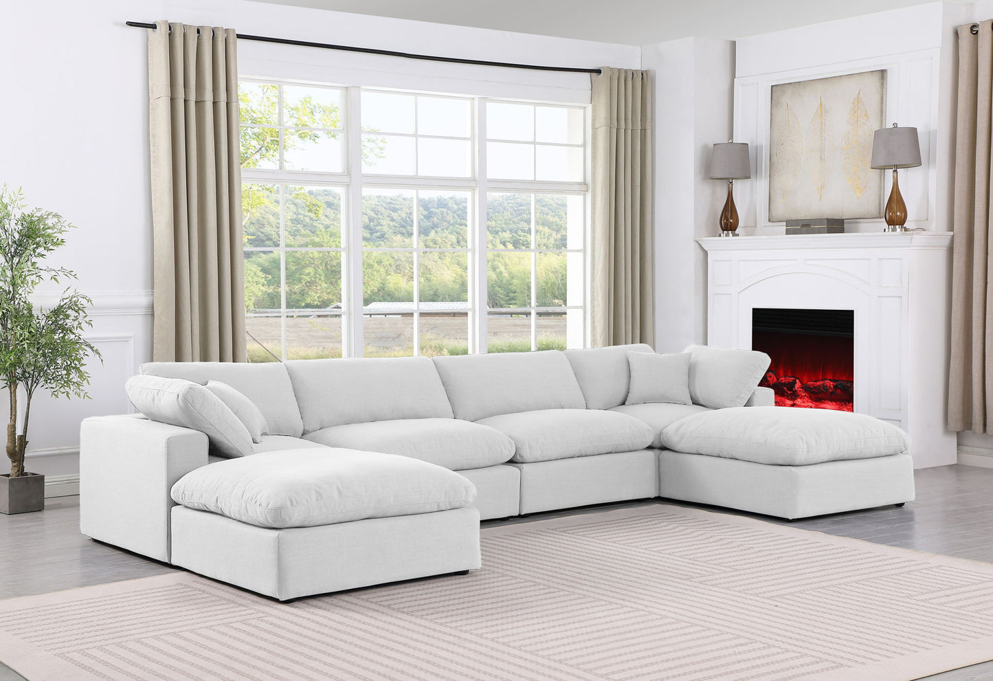 Comfy - 6 Piece Linen Modular Double Chaise Sectional