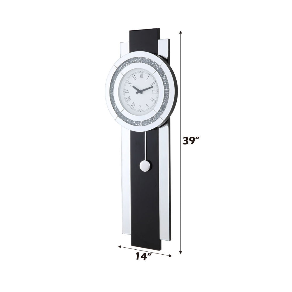 Noralie - Wall Clock - Black, Mirrored & Faux Diamonds