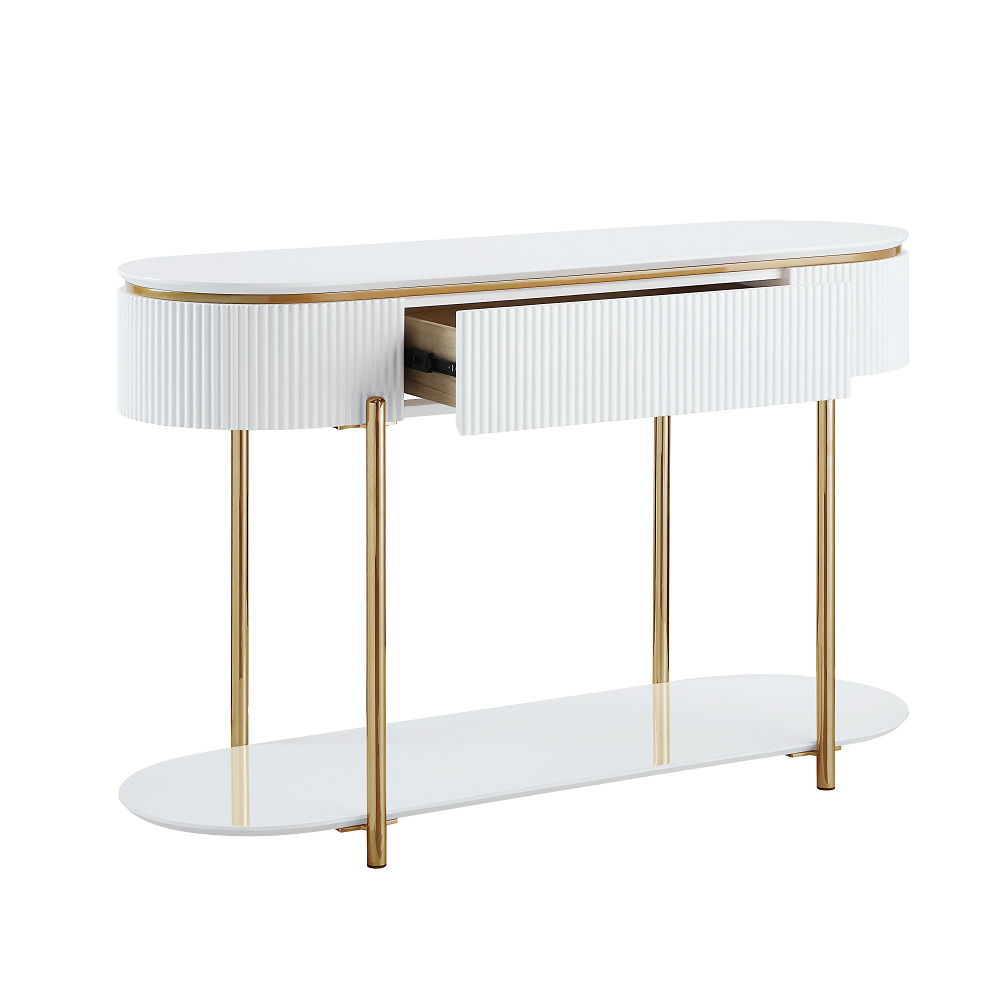 Daveigh - Sofa Table - White High Gloss & Gold