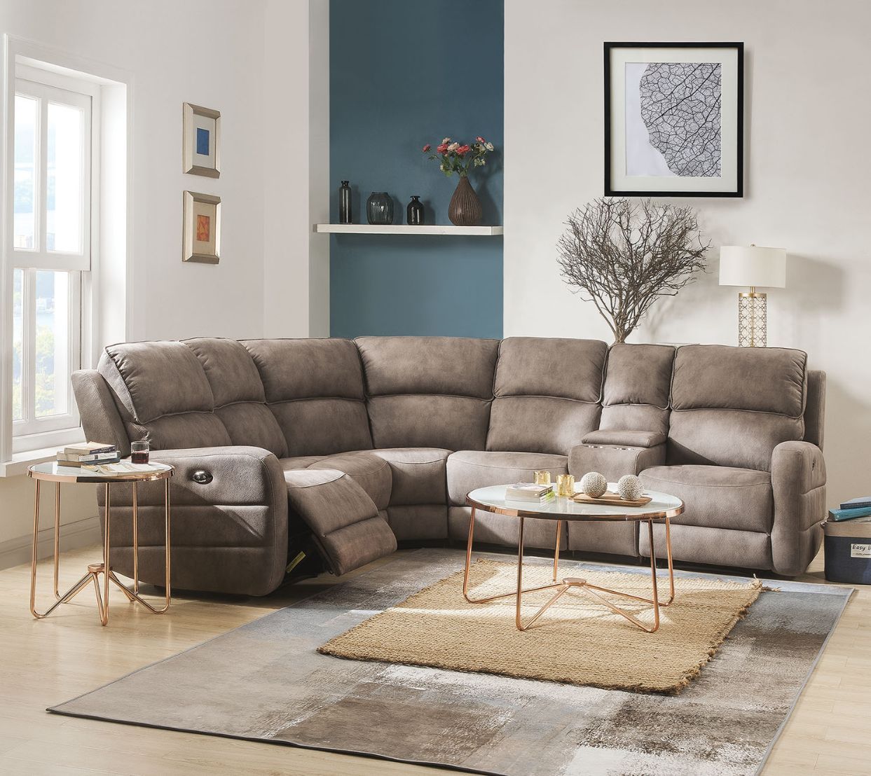 Olwen - Power Motion Sectional Sofa - Mocha Nubuck