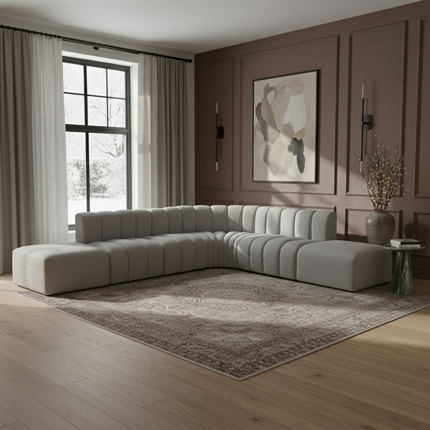 Arc - Boucle Fabric 7 Piece Corner Modular Sofa