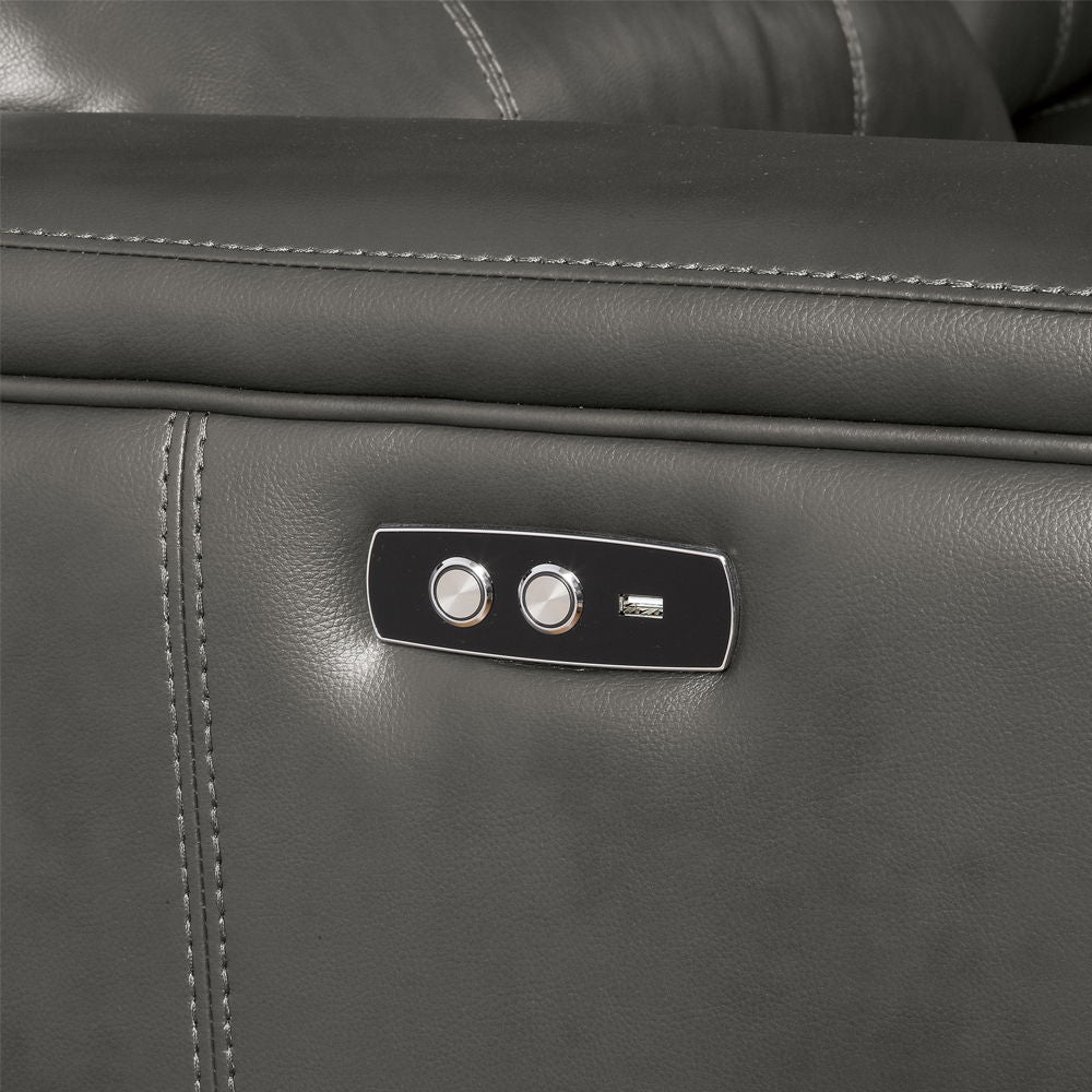 Saul - Power Motion Sectional Sofa - Gray Leather-Aire