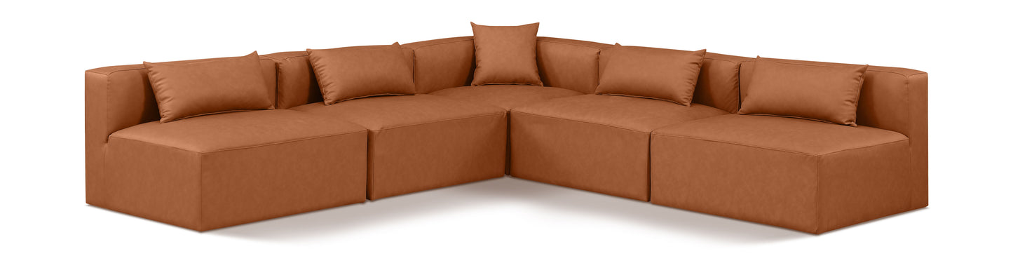 Cube - 5 Piece Modular Corner Armless Sectional - Cognac