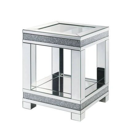 Noralie - 20" Square End Table - Mirrored & Faux Diamonds