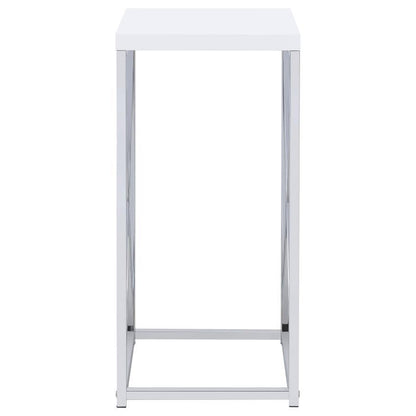 Edmund - Square Accent Side Table - White High Gloss And Chrome