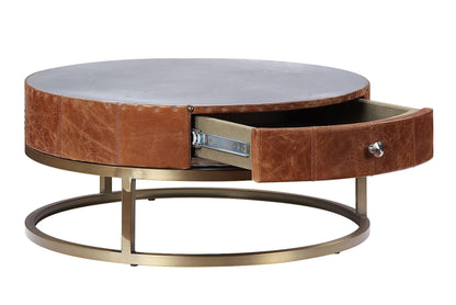 Tamas - 13" Coffee Table - Aluminum & Cocoa Top Grain Leather