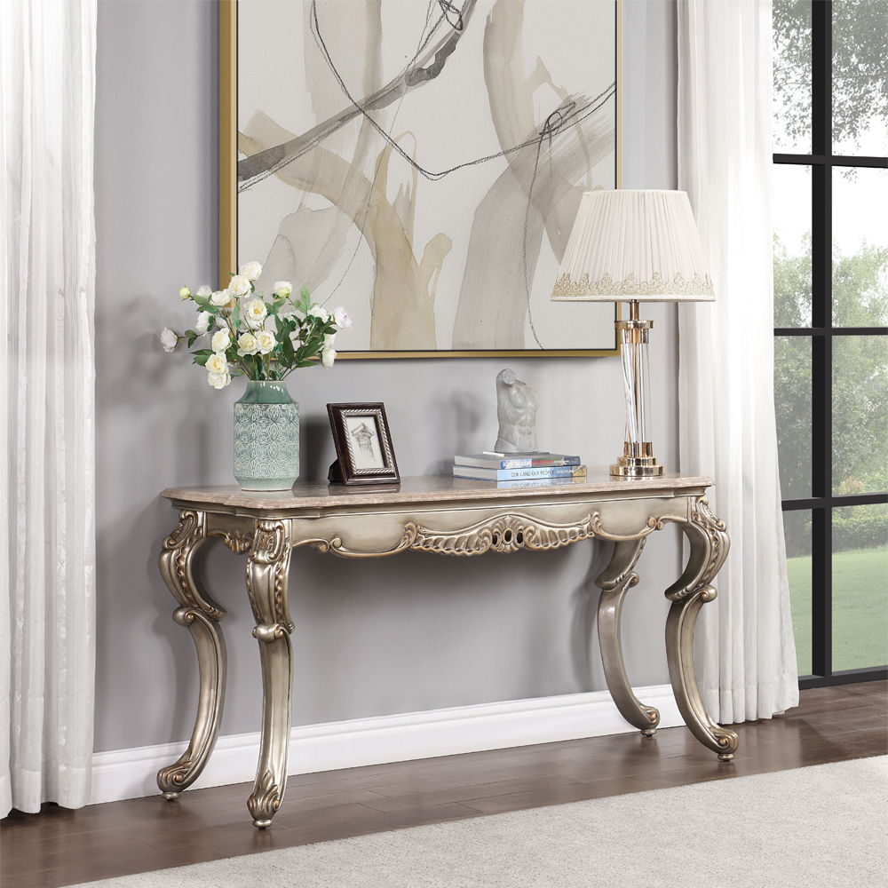 Miliani - Sofa Table With Marble Top - Natural Marble Top & Antique Bronze