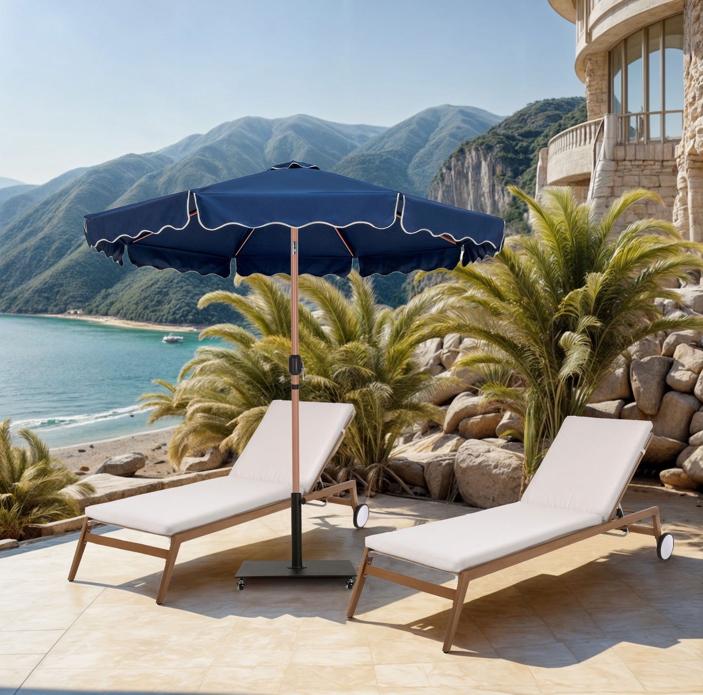 Amalfi - Aluminum Patio Umbrella - Black Base / Light Brown Pole