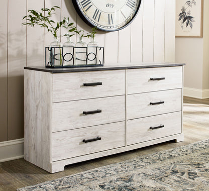 Shawburn - Six Drawer Dresser - Pewter-tone pulls - White / Black / Gray
