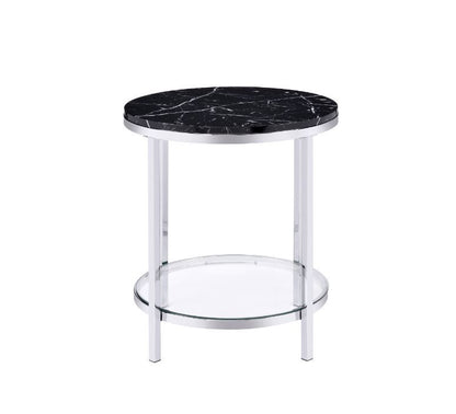 Virlana - End Table - Faux Black Marble Top & Chrome