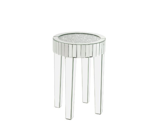 Noralie - 16" Round End Table - Mirrored & Faux Diamonds