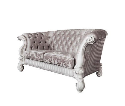 Versailles - Loveseat With 5 Pillows - Ivory Fabric & Bone White