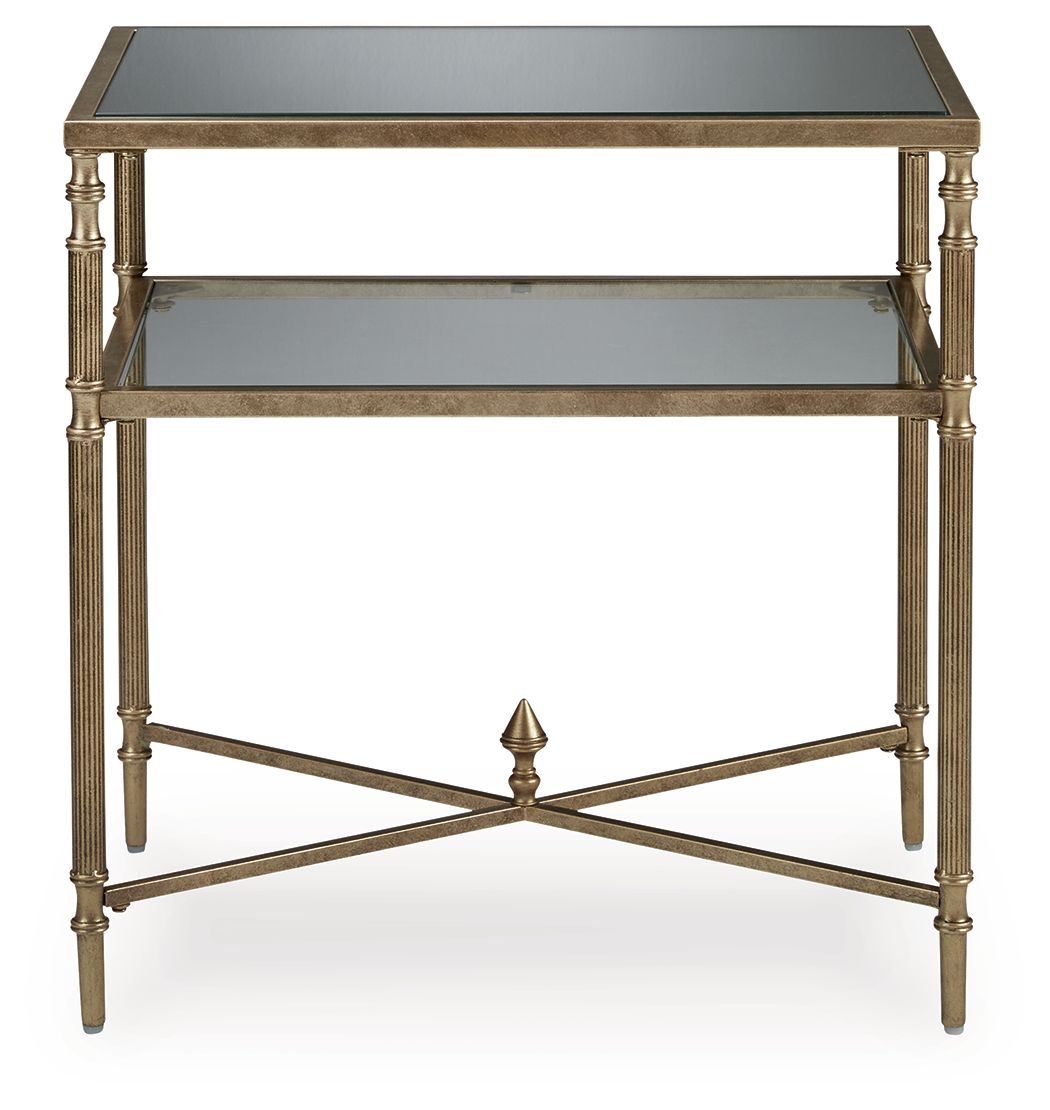 Cloverty - Rectangular End Table - Aged Gold Finish