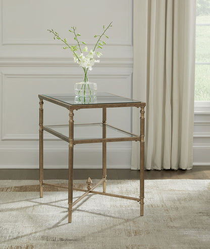 Cloverty - Rectangular End Table - Aged Gold Finish