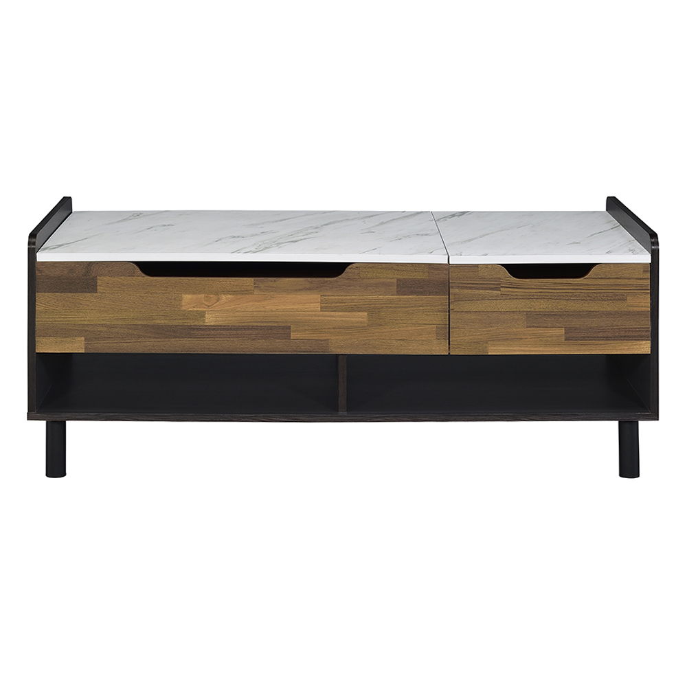 Axel - Coffee Table With Lift Top - White Printed Faux Marble Top, Walnut & Black