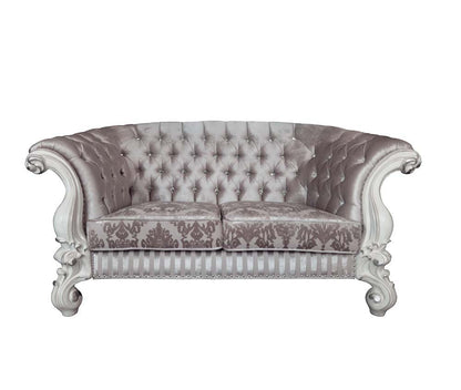 Versailles - Loveseat With 5 Pillows - Ivory Fabric & Bone White