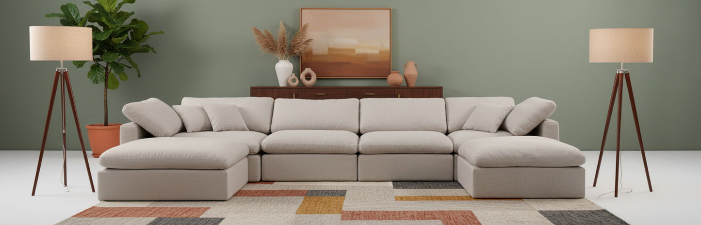 Indulge - Linen 6 Piece Modular Double Chaise Sectional