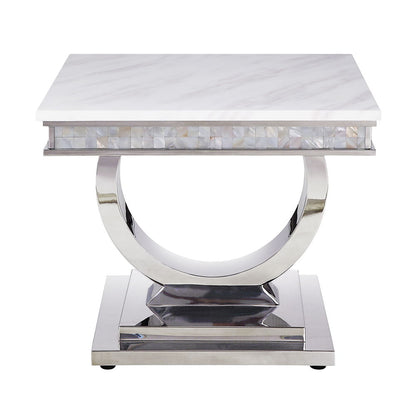 Zander - Sofa Table - White Printed Faux Marble Top & Mirrored Silver
