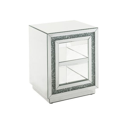 Noralie - 24"H End Table With 2 Tier Shelf - Mirrored & Faux Diamonds