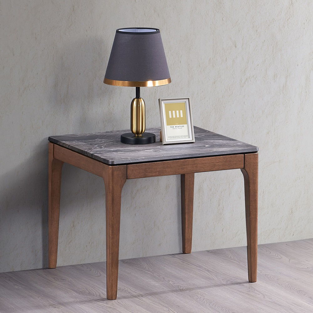Bevis - End Table - Engineered Stone Top & Walnut