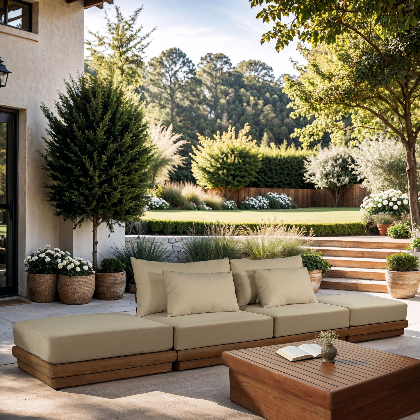 Mirella - 4 Piece Water Resistant Fabric Outdoor Patio Modular Sectional