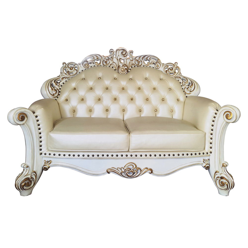 Vendome - Loveseat With 3 Pillows - Champagne Synthetic Leather & Antique Pearl