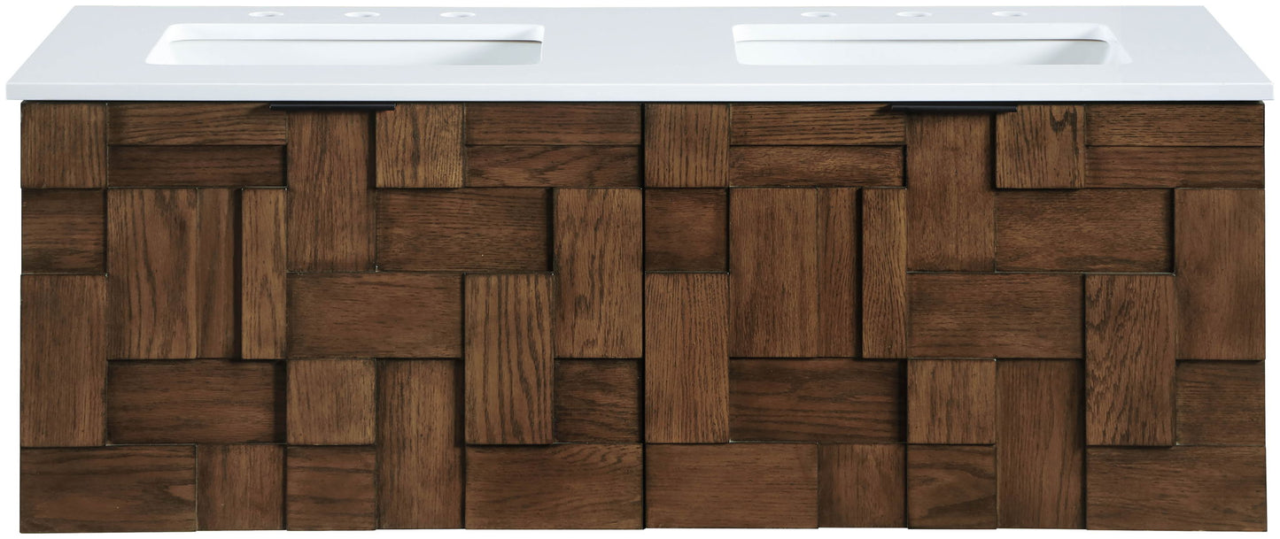 Leonardo - Engineered Stone And Solid Wood 24" Wall Mounted Bathroom Vanity