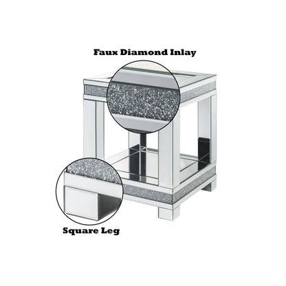 Noralie - 20" Square End Table - Mirrored & Faux Diamonds