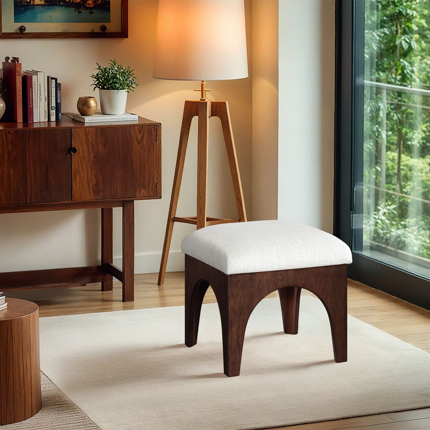 Lawson - Chenille Fabric Upholstered Ottoman - Walnut Base