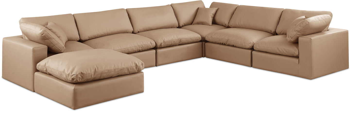 Comfy - 7 Piece Faux Leather Modular Sectional With Chaise - Tan