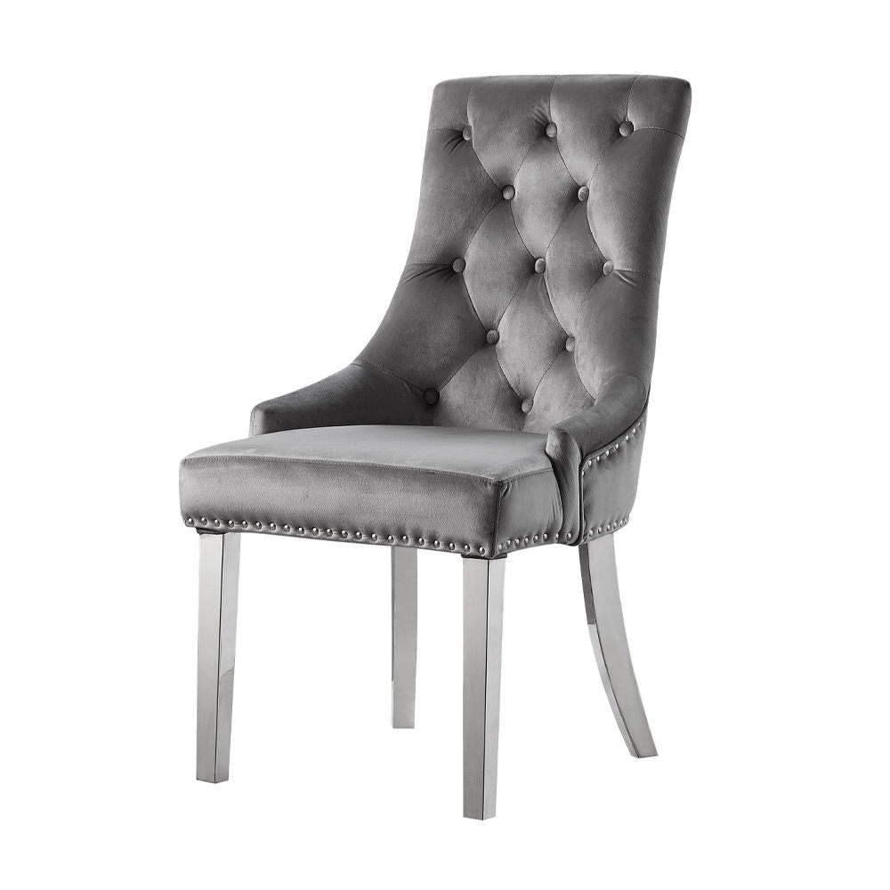 Satinka - Side Chair (Set of 2) - Gray Fabric & Mirrored Silver