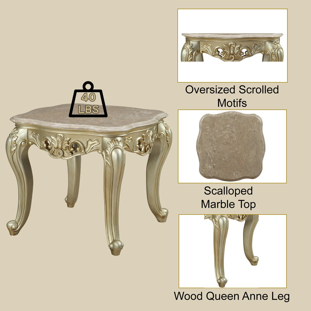 Gorsedd - End Table With Marble Top - Marble Top & Golden Ivory