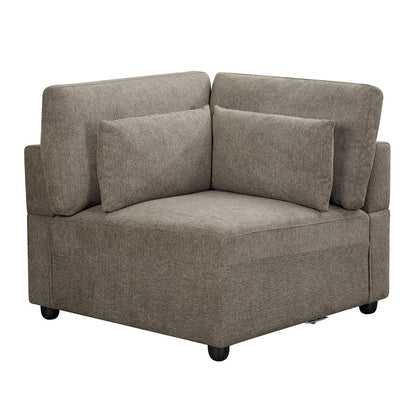 Rylie - Modular Wedge With 3 Pillows - Brown Linen