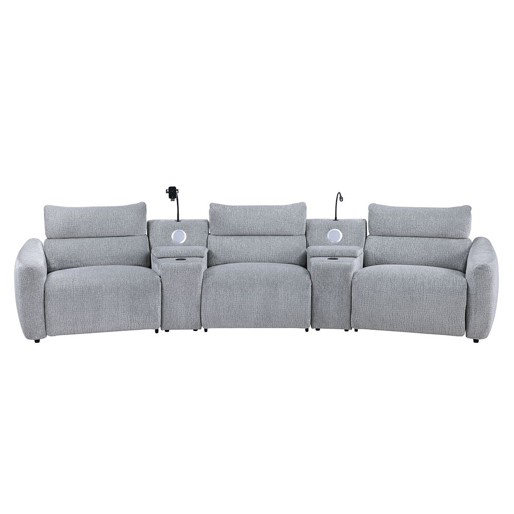 Fullar - Modular Console With Speaker & Cup Holder - Light Gary Chenille