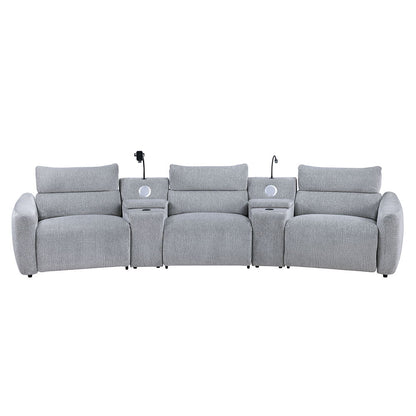 Fullar - Modular Console With Speaker & Cup Holder - Light Gary Chenille