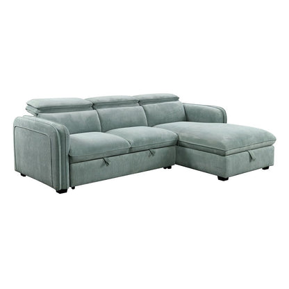 Zavala - Sectional Sofa With Sleeper & Storage - Light Green Chenille