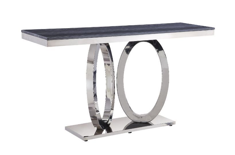 Zasir - Sofa Table - Gray Printed Faux Marble Top & Mirrored Silver